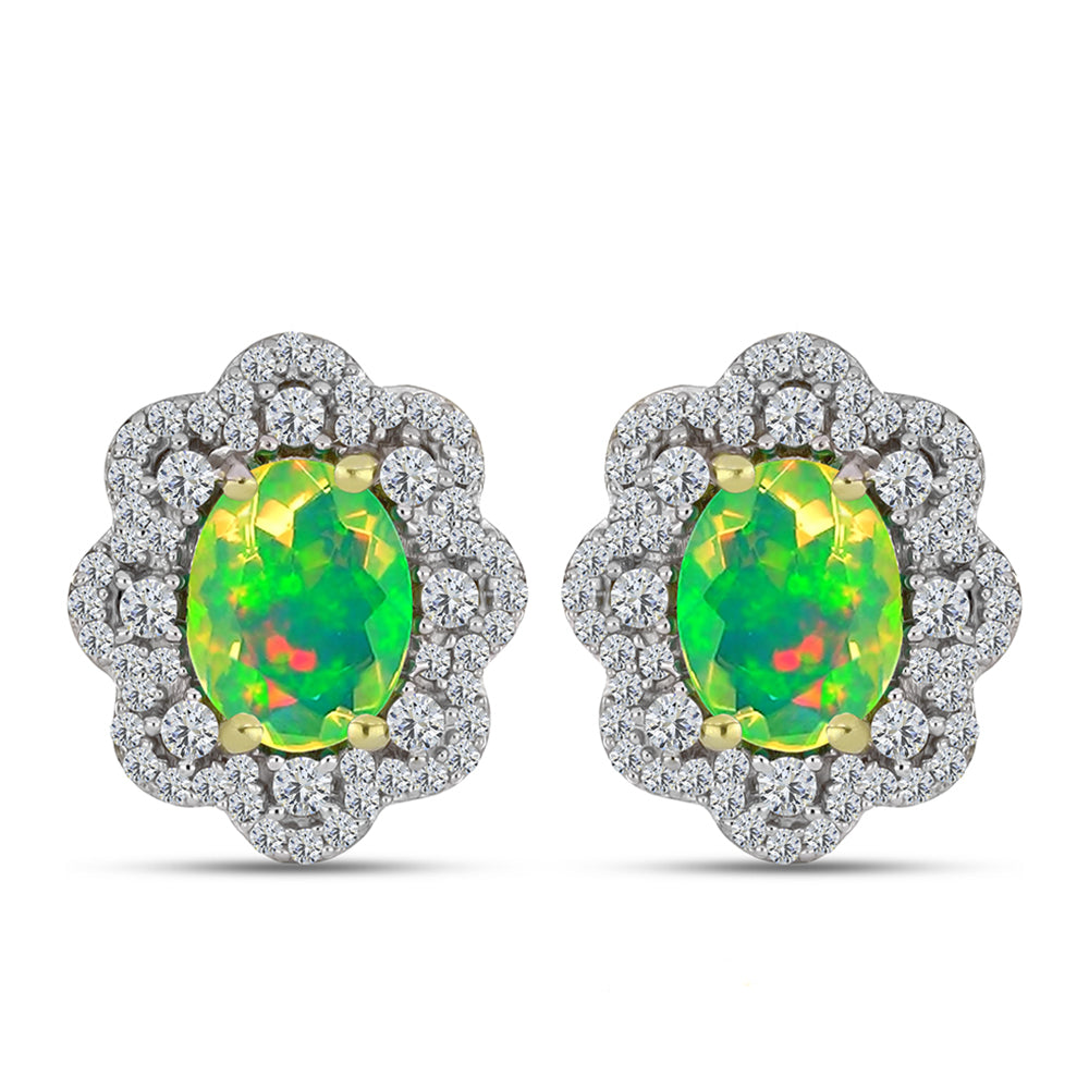 Cercei din Argint 925 Placat cu Aur ( 4.27 grame ) cu Opal Verde Etiopian Lega Dembi și Topaz Alb 2.3 Carate