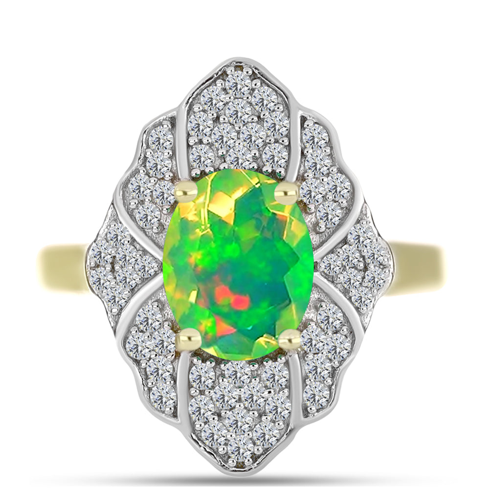 Inel din Argint 925 Placat cu Aur ( 3.85 grame ) cu Opal Verde Etiopian Lega Dembi și Topaz Alb 1.62 Carate 1 
