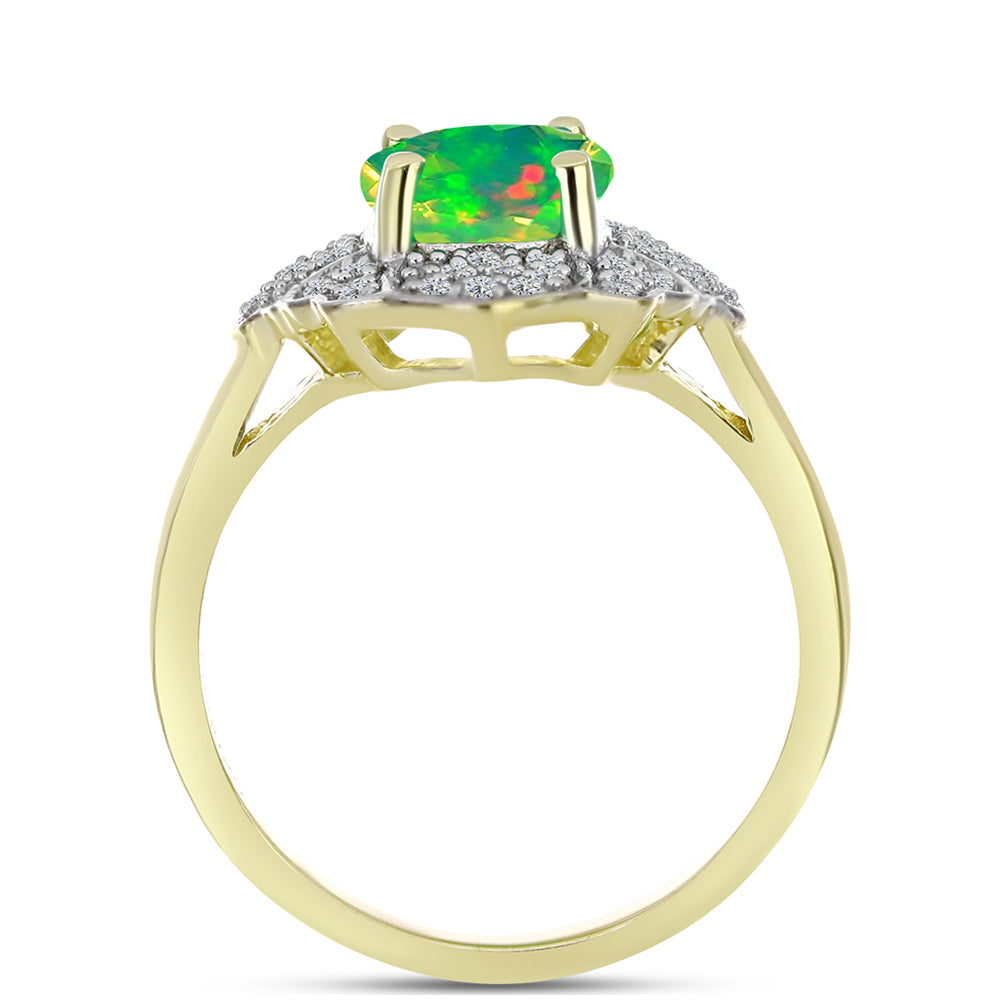 Inel din Argint 925 Placat cu Aur ( 3.85 grame ) cu Opal Verde Etiopian Lega Dembi și Topaz Alb 1.62 Carate 2 