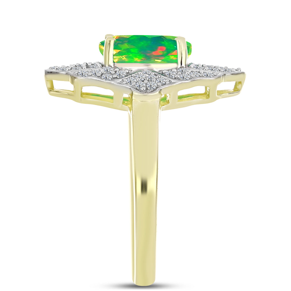 Inel din Argint 925 Placat cu Aur ( 3.85 grame ) cu Opal Verde Etiopian Lega Dembi și Topaz Alb 1.62 Carate 4 