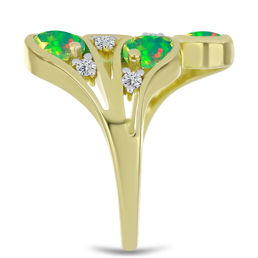 Inel din Argint 925 Placat cu Aur ( 5.74 grame ) cu Opal Verde Etiopian Lega Dembi și Topaz Alb 2.13 Carate 4 