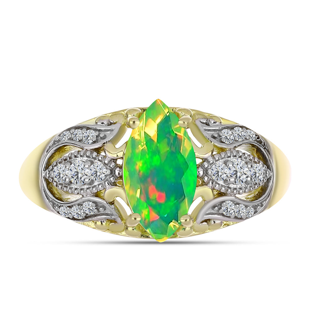 Inel din Argint 925 Placat cu Aur ( 3.99 grame ) cu Opal Verde Etiopian Lega Dembi și Topaz Alb 1.22 Carate 1 