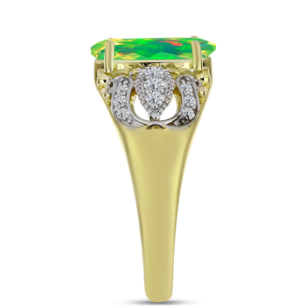 Inel din Argint 925 Placat cu Aur ( 3.99 grame ) cu Opal Verde Etiopian Lega Dembi și Topaz Alb 1.22 Carate 4 