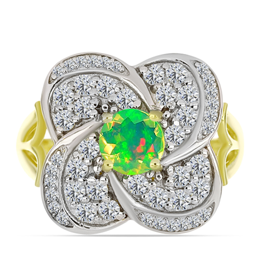 Inel din Argint 925 Placat cu Aur ( 4.69 grame ) cu Opal Verde Etiopian Lega Dembi și Topaz Alb 1.66 Carate 1 