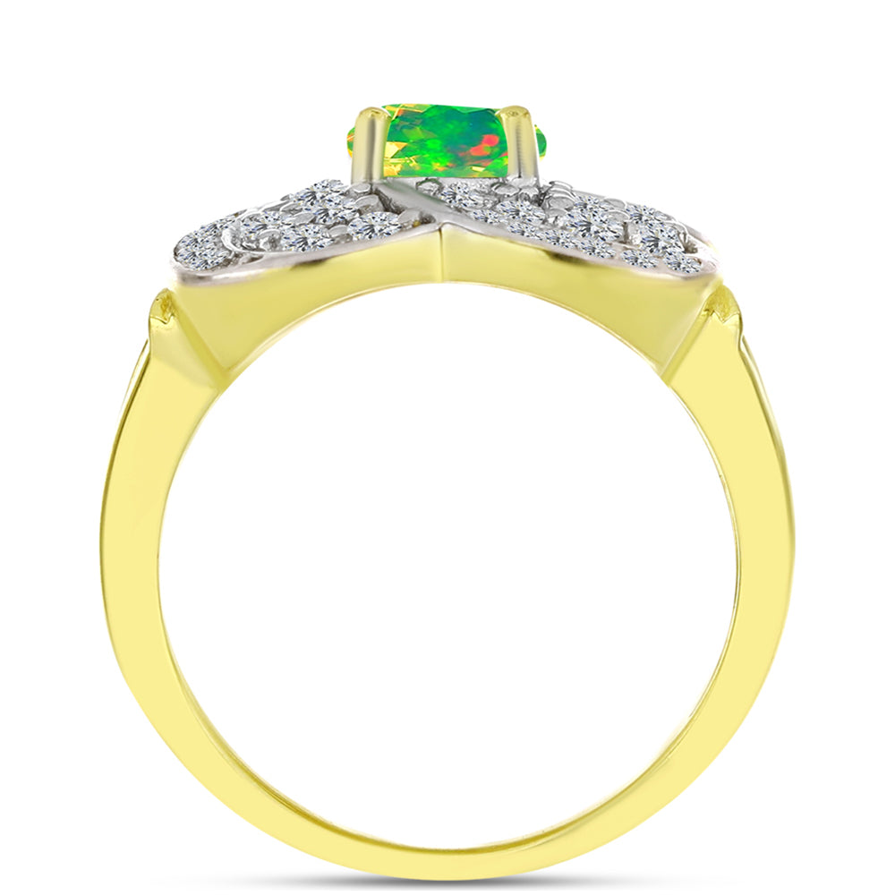 Inel din Argint 925 Placat cu Aur ( 4.69 grame ) cu Opal Verde Etiopian Lega Dembi și Topaz Alb 1.66 Carate