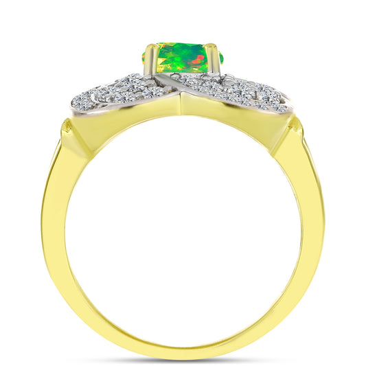 Inel din Argint 925 Placat cu Aur ( 4.69 grame ) cu Opal Verde Etiopian Lega Dembi și Topaz Alb 1.66 Carate
