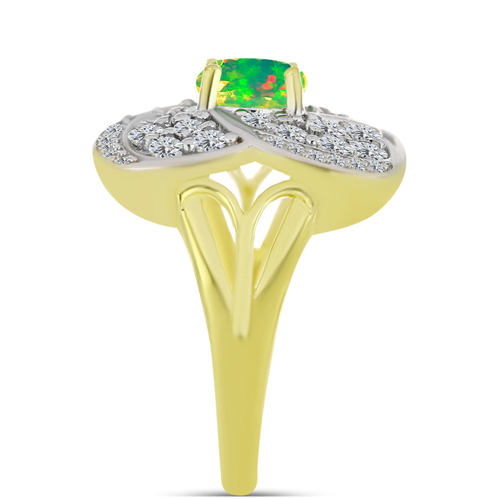 Inel din Argint 925 Placat cu Aur ( 4.69 grame ) cu Opal Verde Etiopian Lega Dembi și Topaz Alb 1.66 Carate 4 