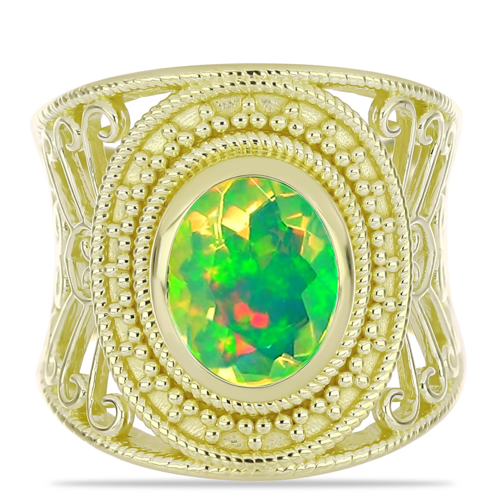 Inel din Argint 925 Placat cu Aur ( 9.36 grame ) cu Opal Verde Etiopian Lega Dembi 1.36 Carate