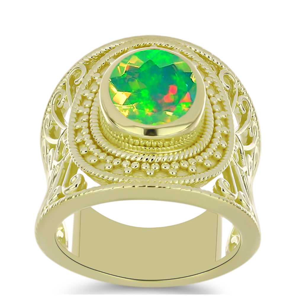 Inel din Argint 925 Placat cu Aur ( 9.36 grame ) cu Opal Verde Etiopian Lega Dembi 1.36 Carate