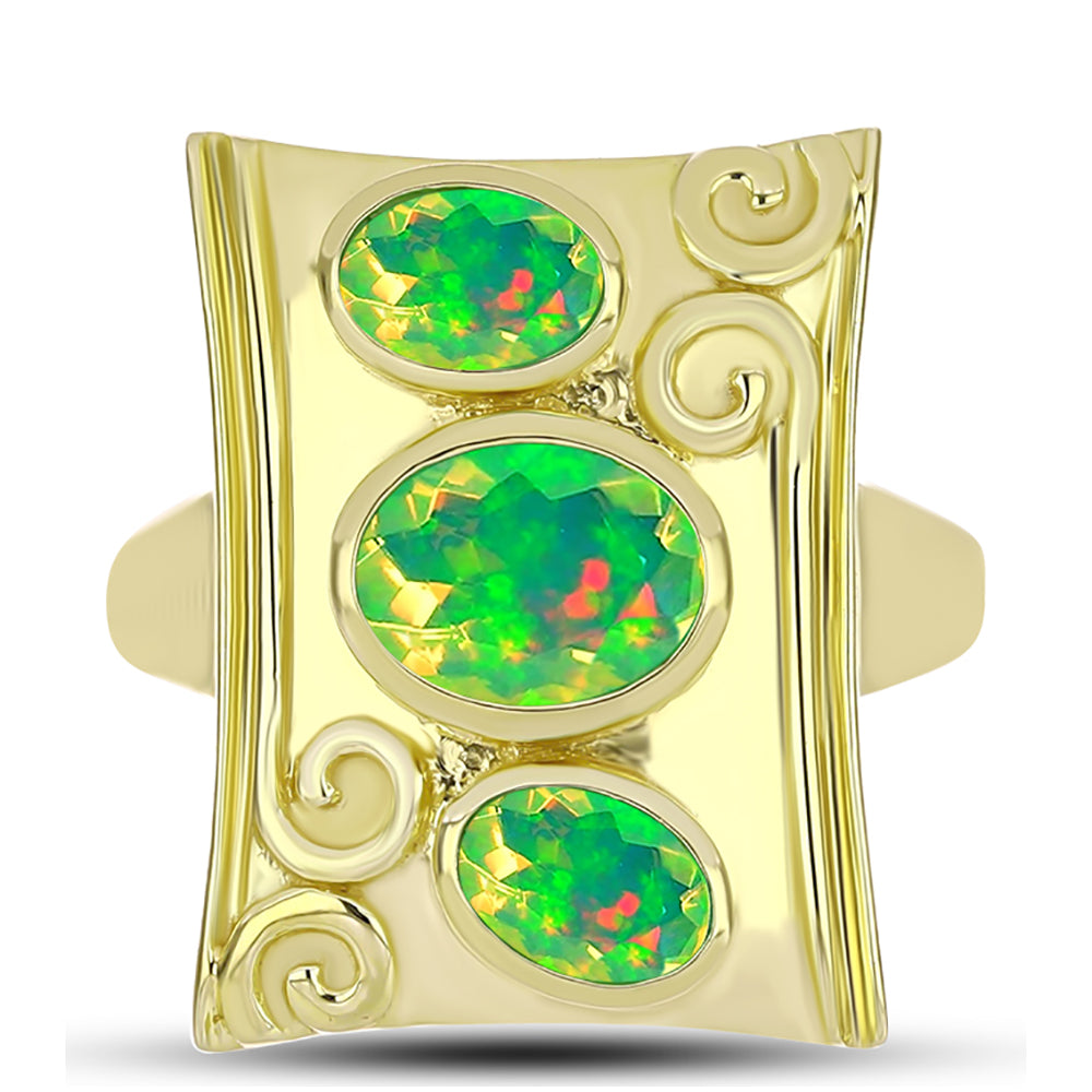 Inel din Argint 925 Placat cu Aur ( 5.5 grame ) cu Opal Verde Etiopian Lega Dembi 1.27 Carate