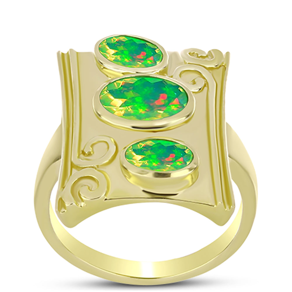 Inel din Argint 925 Placat cu Aur ( 5.5 grame ) cu Opal Verde Etiopian Lega Dembi 1.27 Carate 3 