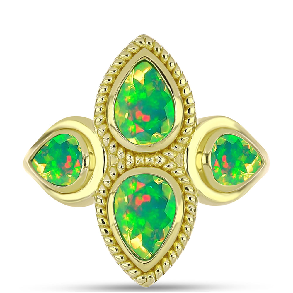 Inel din Argint 925 Placat cu Aur ( 4.84 grame ) cu Opal Verde Etiopian Lega Dembi 1.32 Carate