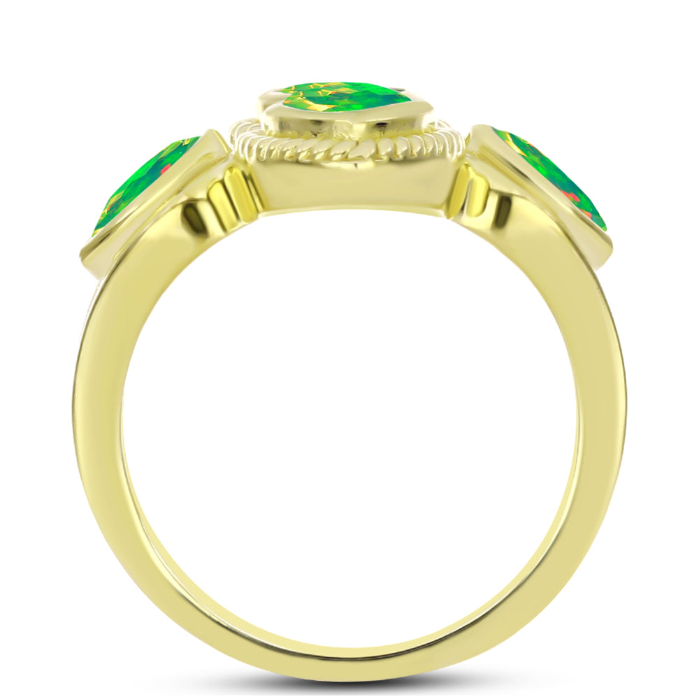 Inel din Argint 925 Placat cu Aur ( 4.84 grame ) cu Opal Verde Etiopian Lega Dembi 1.32 Carate