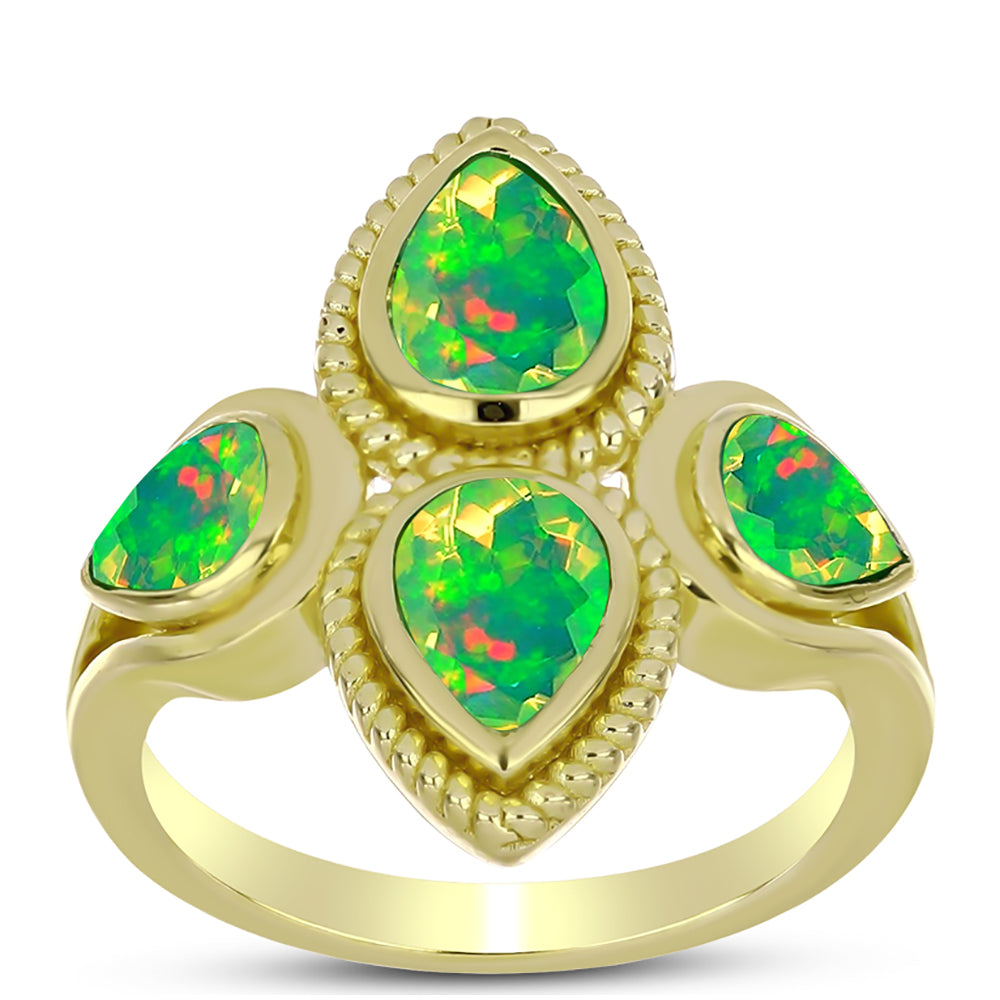 Inel din Argint 925 Placat cu Aur ( 4.84 grame ) cu Opal Verde Etiopian Lega Dembi 1.32 Carate