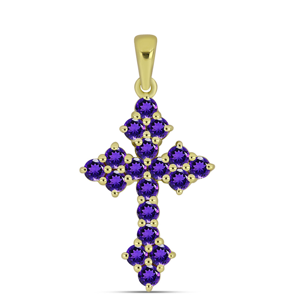 Cruce Pandantiv din Argint 925 Placat cu Aur ( 2.28 grame ) cu Ametist Marocan 1.21 Carate