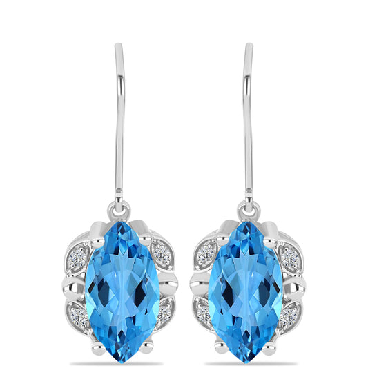 Cercei din Argint 925 ( 3.55 grame ) cu Topaz Swiss Blue și Topaz Alb 6.4 Carate