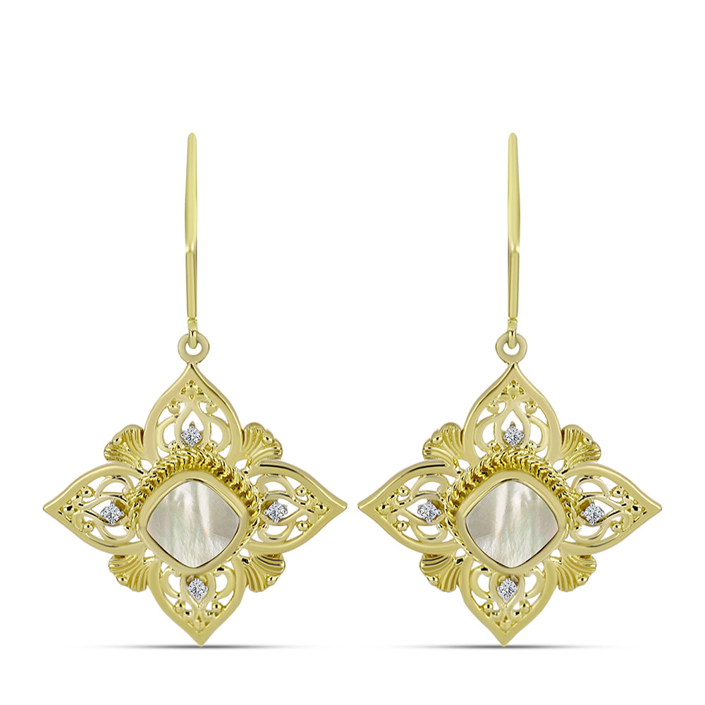 Cercei din Argint 925 Placat cu Aur ( 5.26 grame ) cu Sidef și Topaz Alb 2.27 Carate 1 