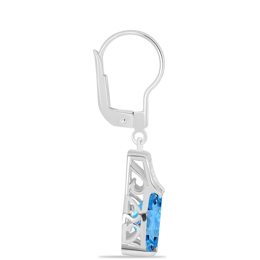 Cercei din Argint 925 ( 2.55 grame ) cu Topaz Swiss Blue și Topaz Alb 3.85 Carate