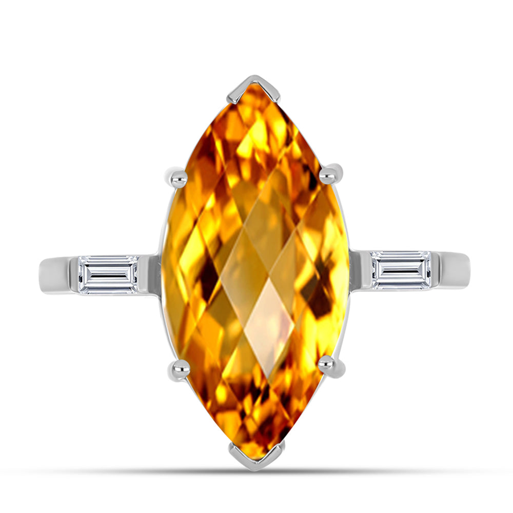 Inel din Argint 925 ( 2.85 grame ) cu Citrin Ural și Topaz Alb 6.09 Carate