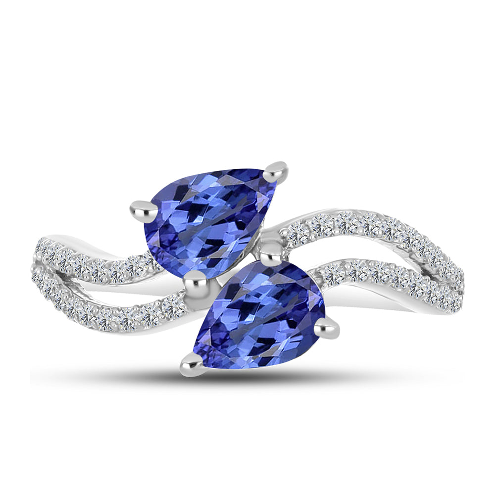 Inel din Argint 925 ( 2.59 grame ) cu Tanzanit AAA și Topaz Alb 1.4 Carate