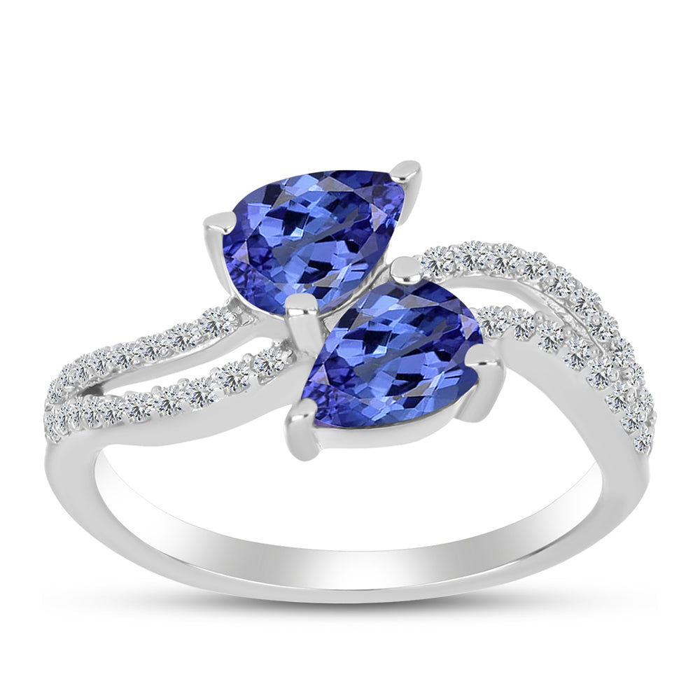 Inel din Argint 925 ( 2.59 grame ) cu Tanzanit AAA și Topaz Alb 1.4 Carate