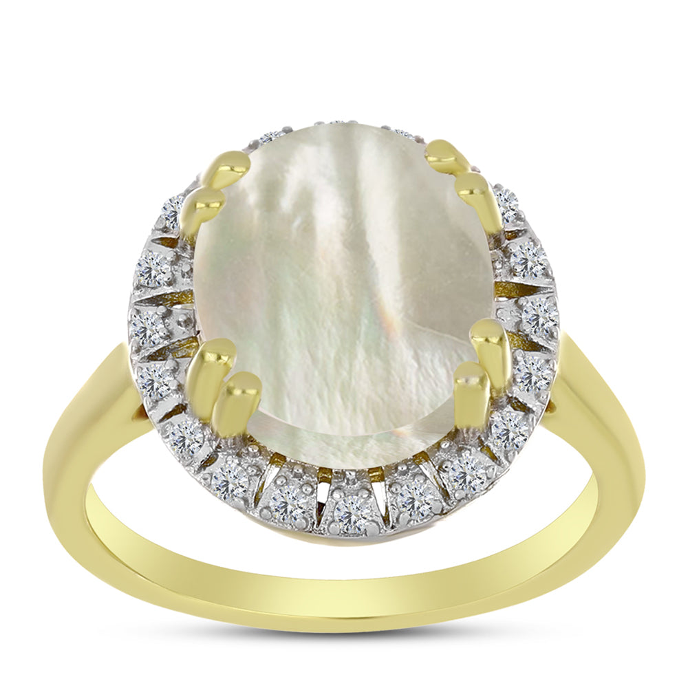 Inel din Argint 925 Placat cu Aur ( 3.59 grame ) cu Sidef și Topaz Alb 3.33 Carate
