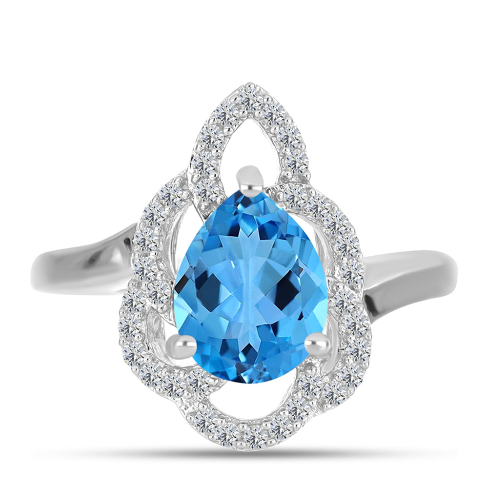 Inel din Argint 925 ( 2.95 grame ) cu Topaz Swiss Blue și Topaz Alb 2.32 Carate 1 