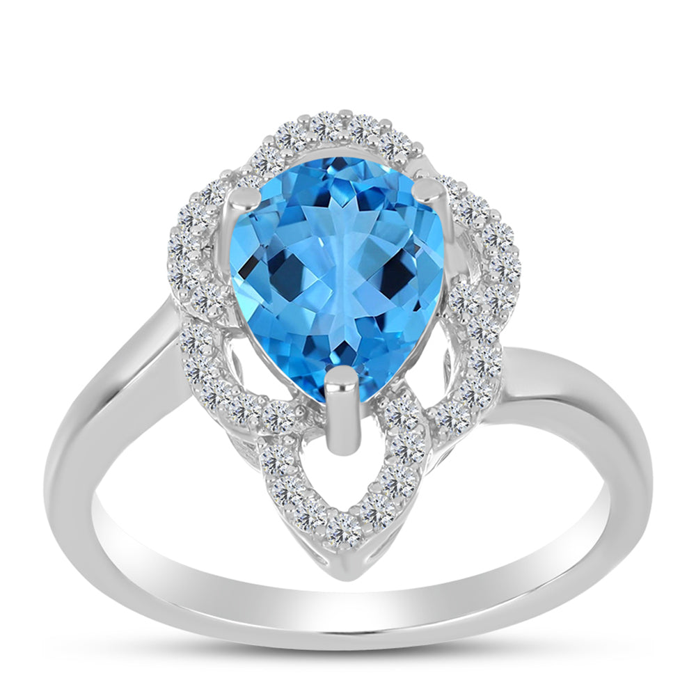 Inel din Argint 925 ( 2.95 grame ) cu Topaz Swiss Blue și Topaz Alb 2.32 Carate