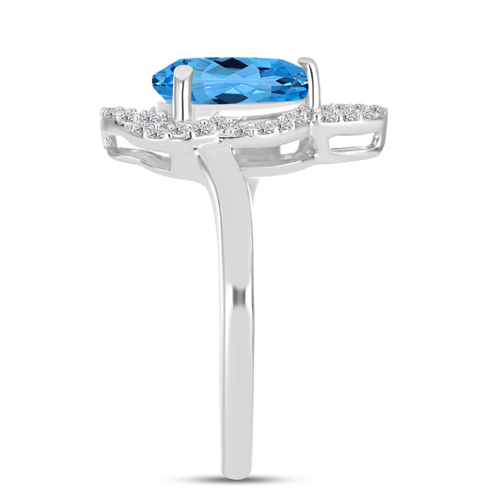 Inel din Argint 925 ( 2.95 grame ) cu Topaz Swiss Blue și Topaz Alb 2.32 Carate 4 