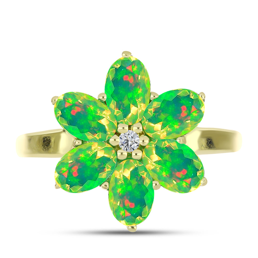 Inel din Argint 925 Placat cu Aur ( 2.5 grame ) cu Opal Verde Etiopian Lega Dembi și Topaz Alb 1.69 Carate