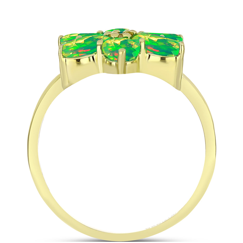 Inel din Argint 925 Placat cu Aur ( 2.5 grame ) cu Opal Verde Etiopian Lega Dembi și Topaz Alb 1.69 Carate