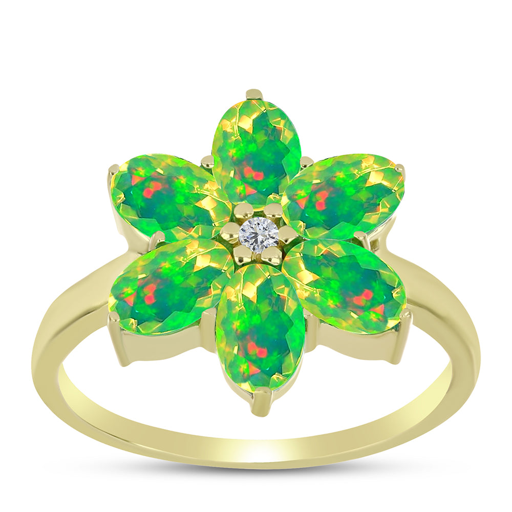 Inel din Argint 925 Placat cu Aur ( 2.5 grame ) cu Opal Verde Etiopian Lega Dembi și Topaz Alb 1.69 Carate 3 