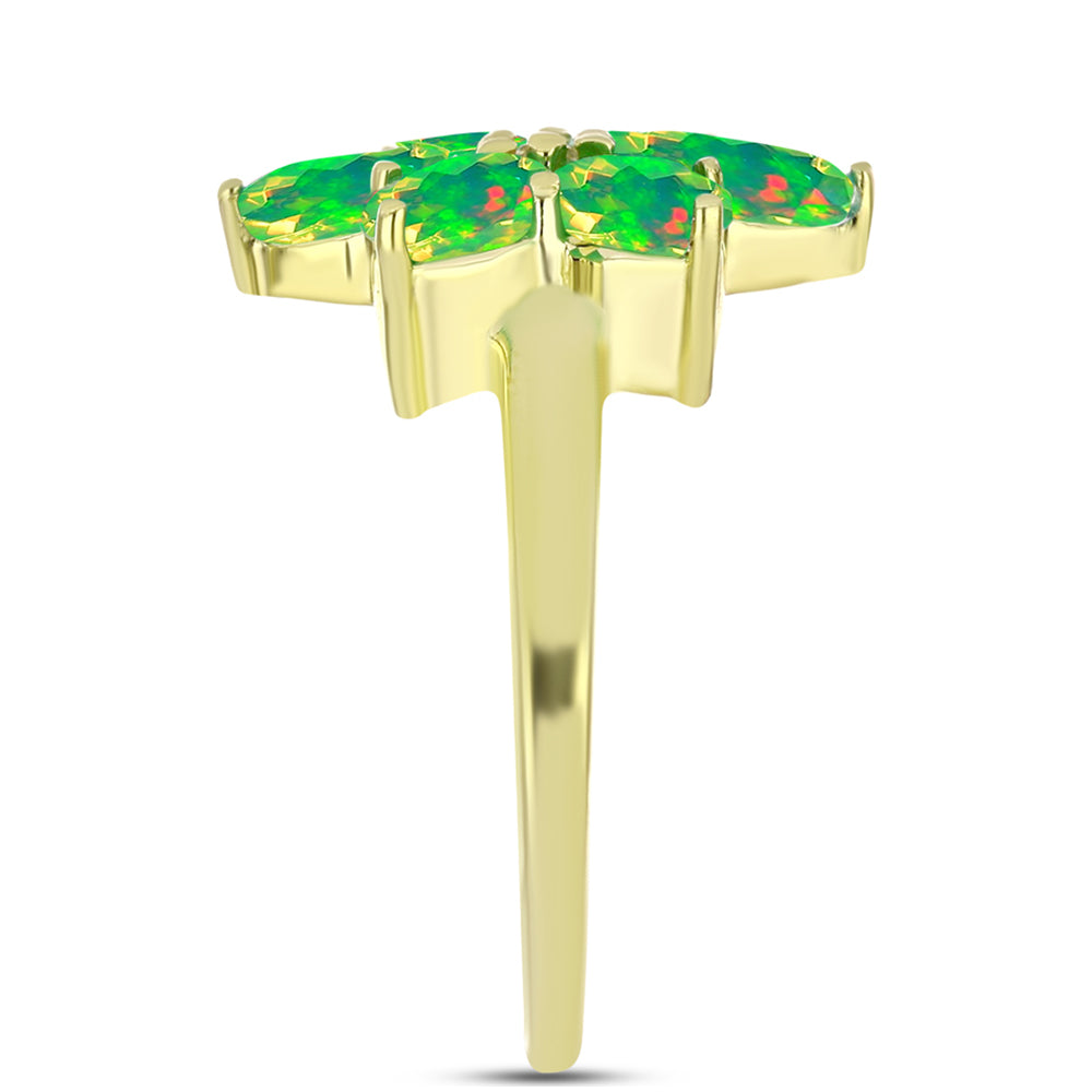 Inel din Argint 925 Placat cu Aur ( 2.5 grame ) cu Opal Verde Etiopian Lega Dembi și Topaz Alb 1.69 Carate 4 