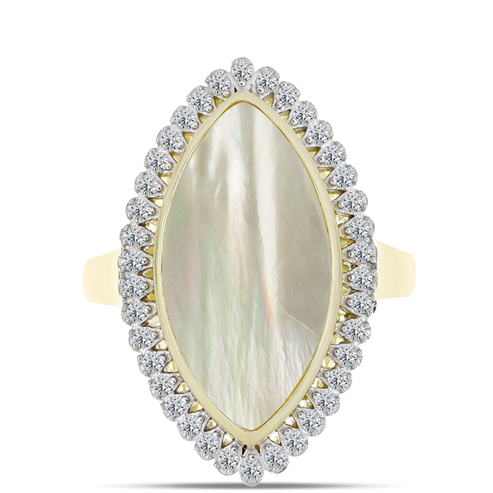 Inel din Argint 925 Placat cu Aur ( 4.85 grame ) cu Sidef și Topaz Alb 5.35 Carate