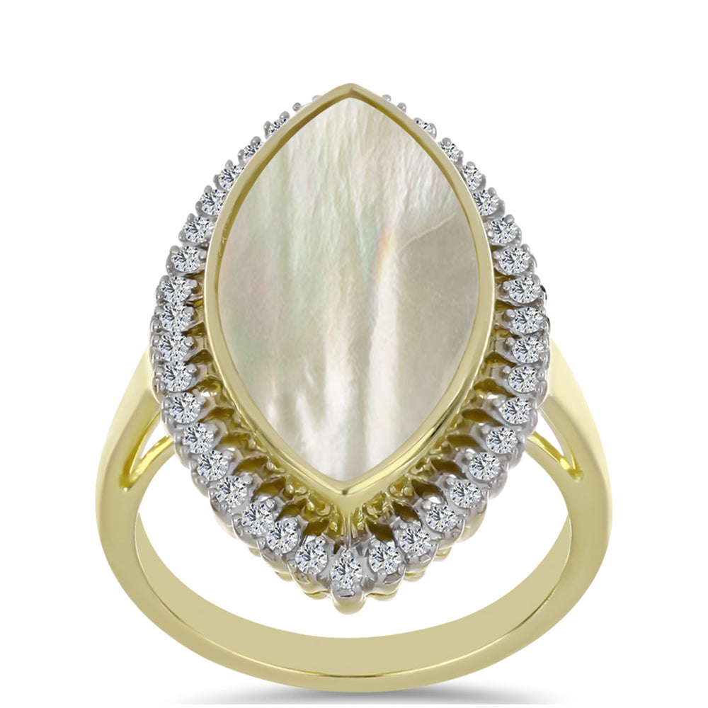 Inel din Argint 925 Placat cu Aur ( 4.85 grame ) cu Sidef și Topaz Alb 5.35 Carate 3 