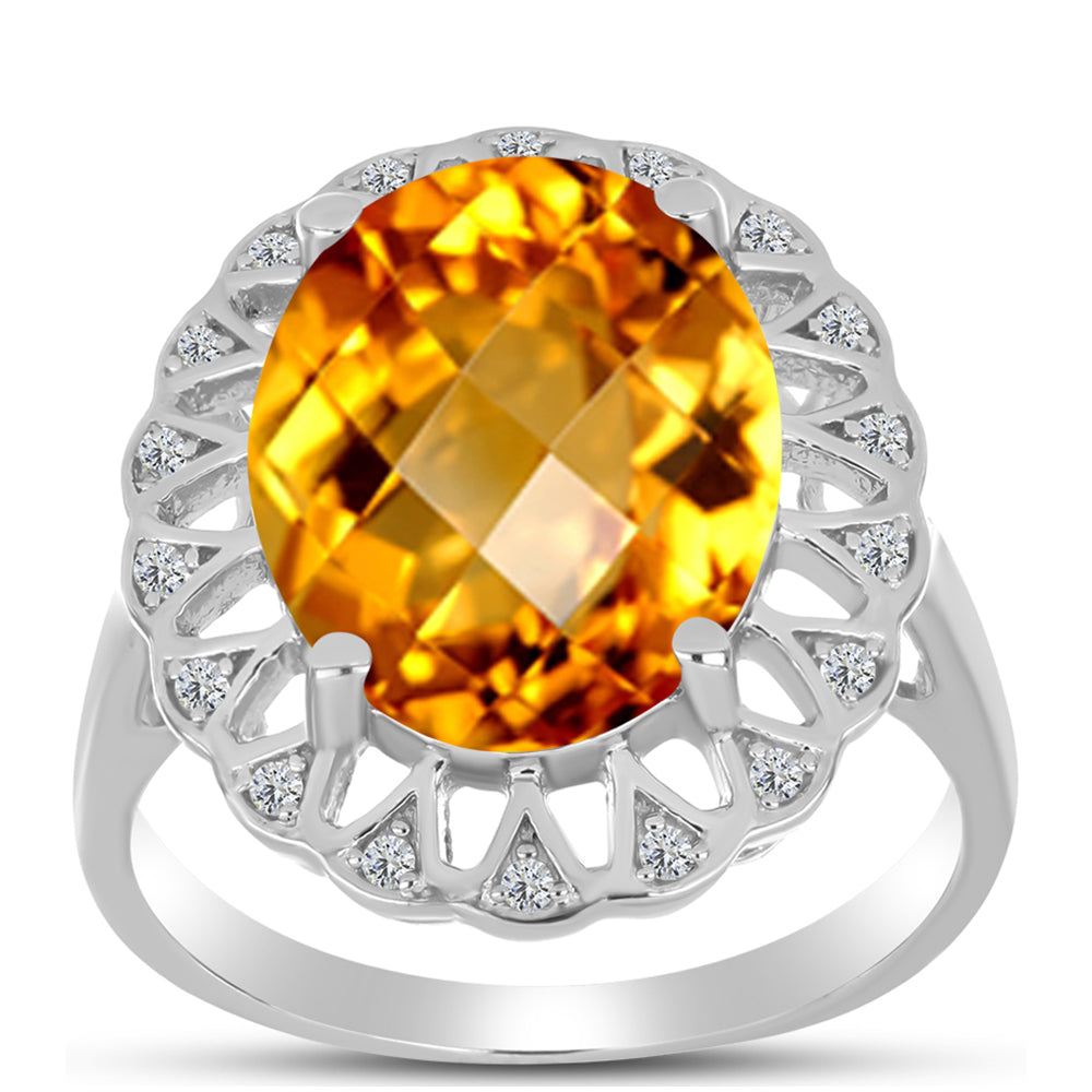 Inel din Argint 925 ( 4.46 grame ) cu Citrin Ural și Topaz Alb 7.79 Carate 3 
