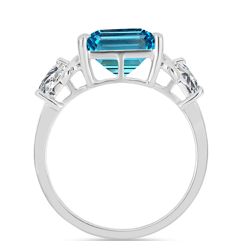 Inel din Argint 925 ( 2.24 grame ) cu Topaz Swiss Blue și Topaz Alb 8.04 Carate 2 