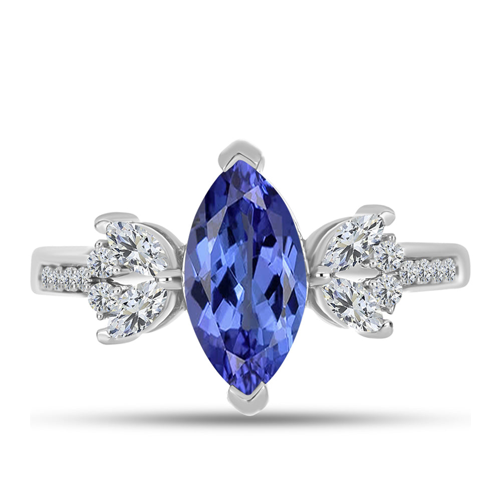 Inel din Argint 925 ( 2.8 grame ) cu Tanzanit AAA și Topaz Alb 2.4 Carate 1 