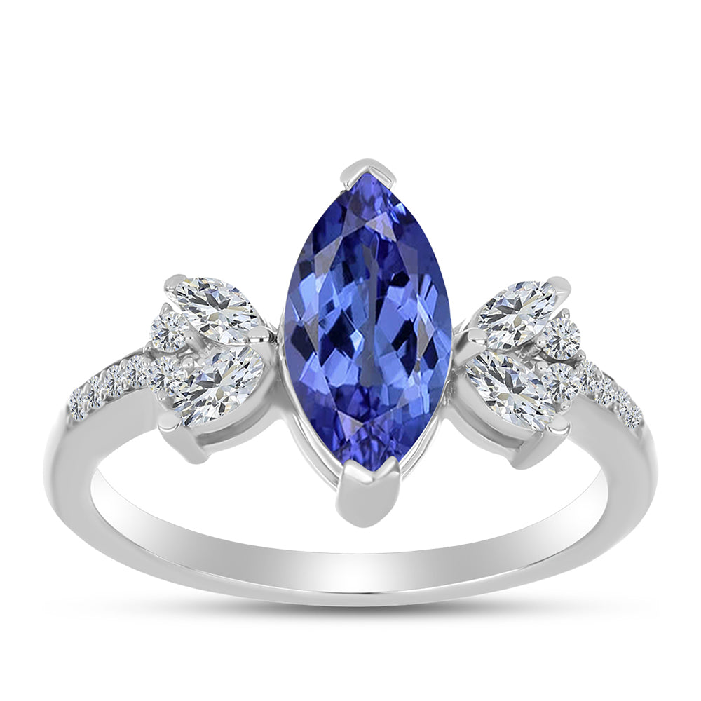 Inel din Argint 925 ( 2.8 grame ) cu Tanzanit AAA și Topaz Alb 2.4 Carate