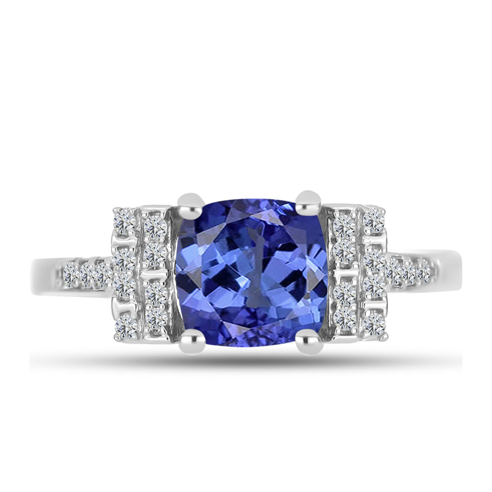 Inel din Argint 925 ( 2.5 grame ) cu Tanzanit AAA și Topaz Alb 1.7 Carate