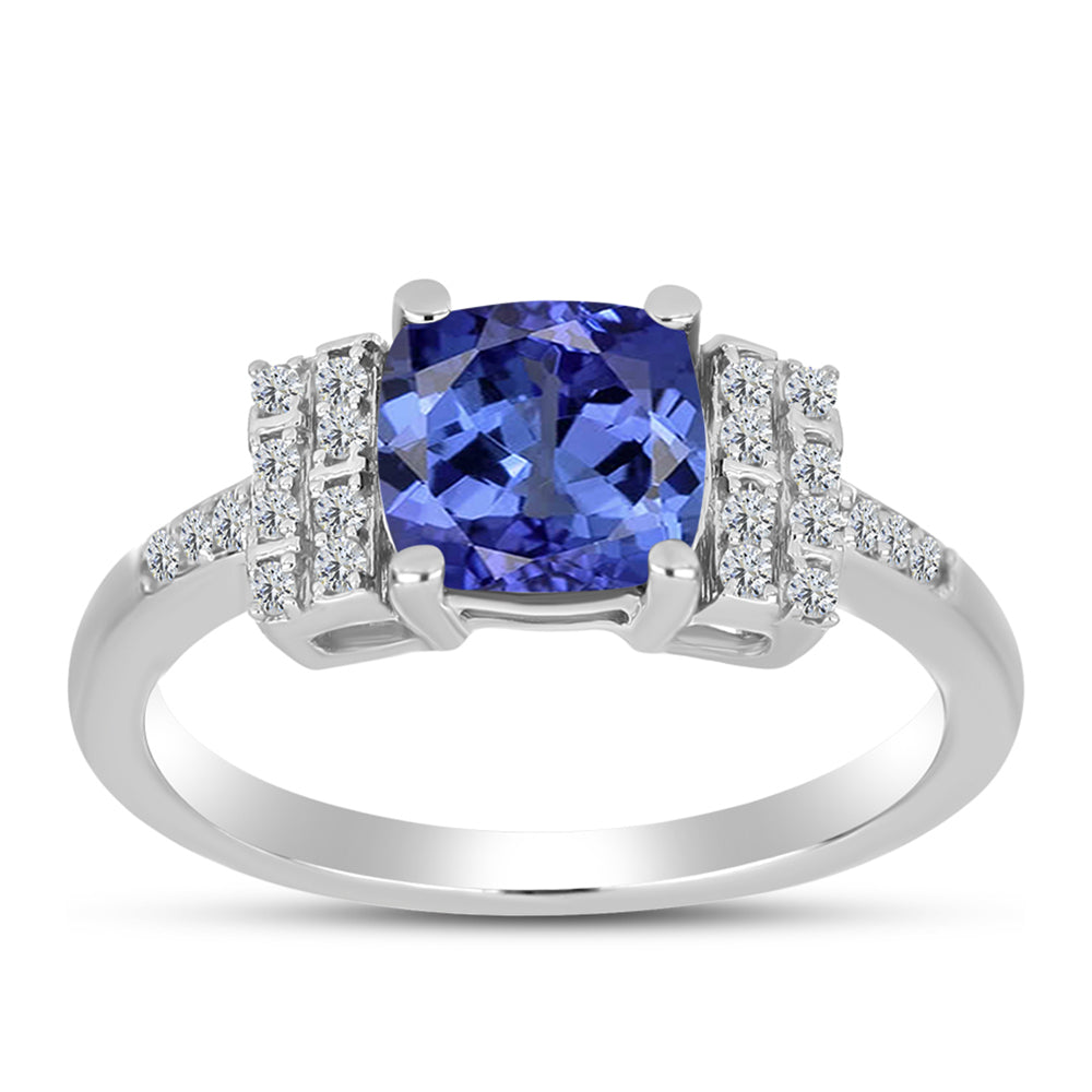 Inel din Argint 925 ( 2.5 grame ) cu Tanzanit AAA și Topaz Alb 1.7 Carate 3 