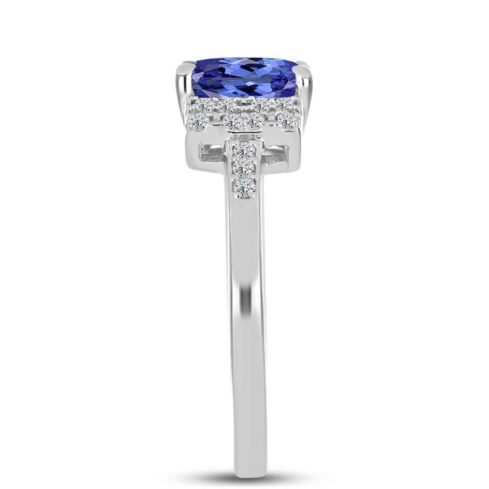 Inel din Argint 925 ( 2.5 grame ) cu Tanzanit AAA și Topaz Alb 1.7 Carate 4 