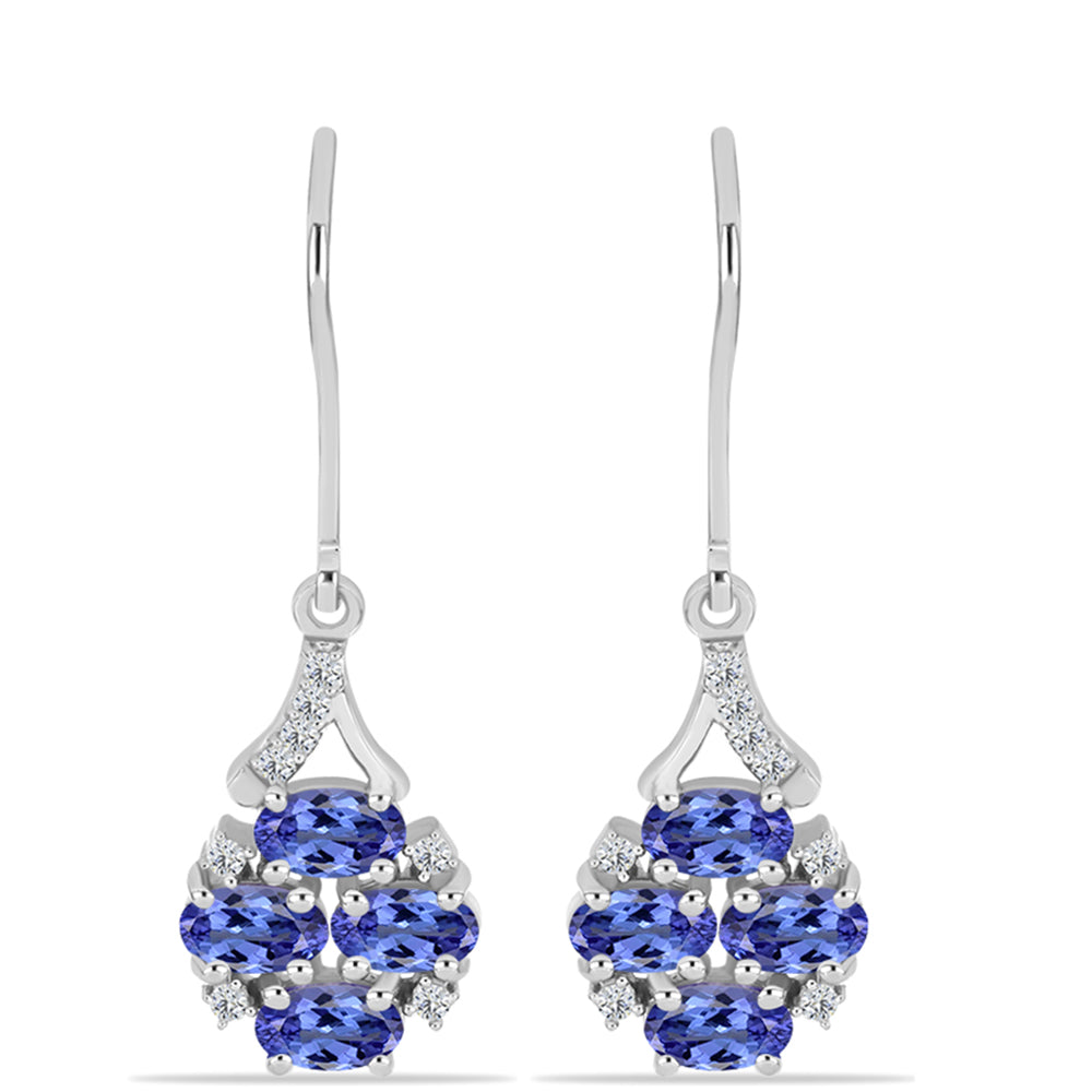 Cercei din Argint 925 ( 2.79 grame ) cu Tanzanit AAA și Topaz Alb 1.96 Carate