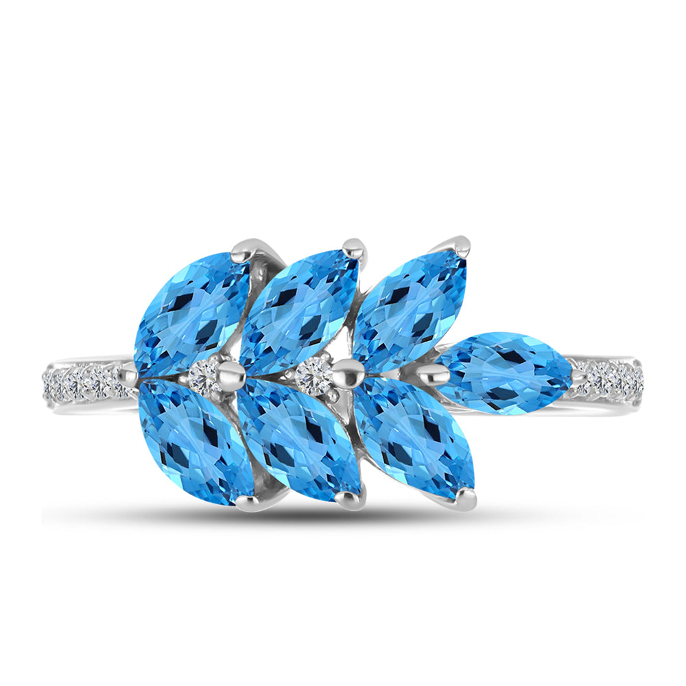 Inel din Argint 925 ( 2.92 grame ) cu Topaz Swiss Blue și Topaz Alb 2.3 Carate