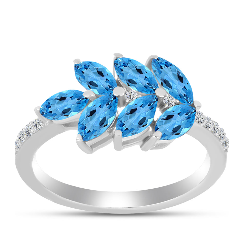 Inel din Argint 925 ( 2.92 grame ) cu Topaz Swiss Blue și Topaz Alb 2.3 Carate 3 