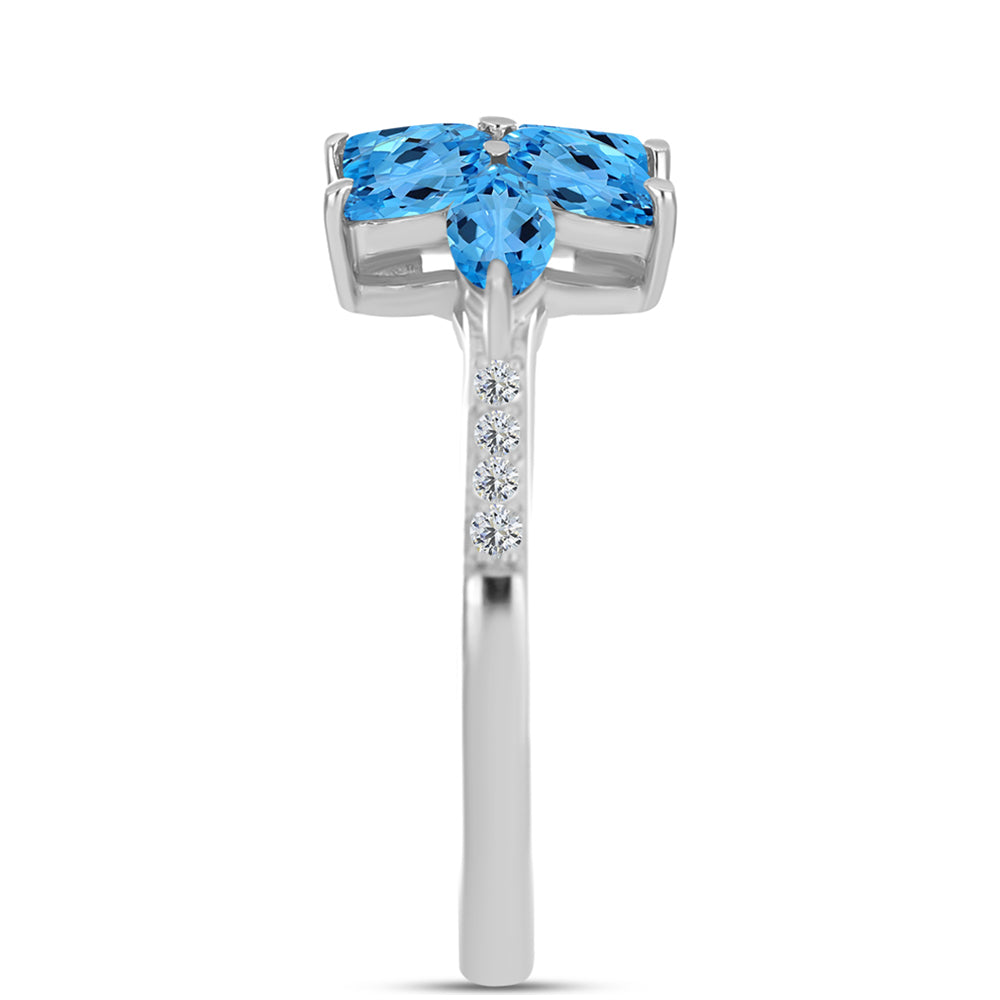 Inel din Argint 925 ( 2.92 grame ) cu Topaz Swiss Blue și Topaz Alb 2.3 Carate