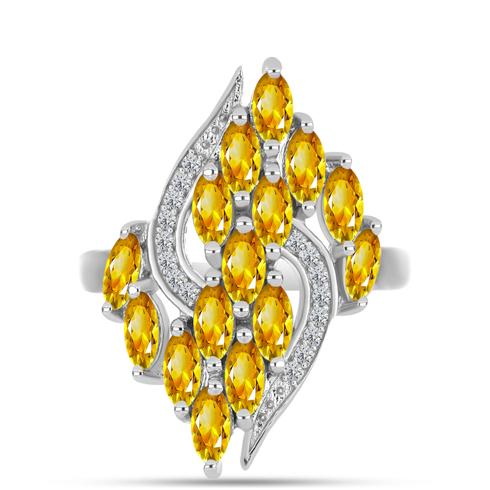 Inel din Argint 925 ( 3.98 grame ) cu Citrin Ural și Topaz Alb 1.66 Carate