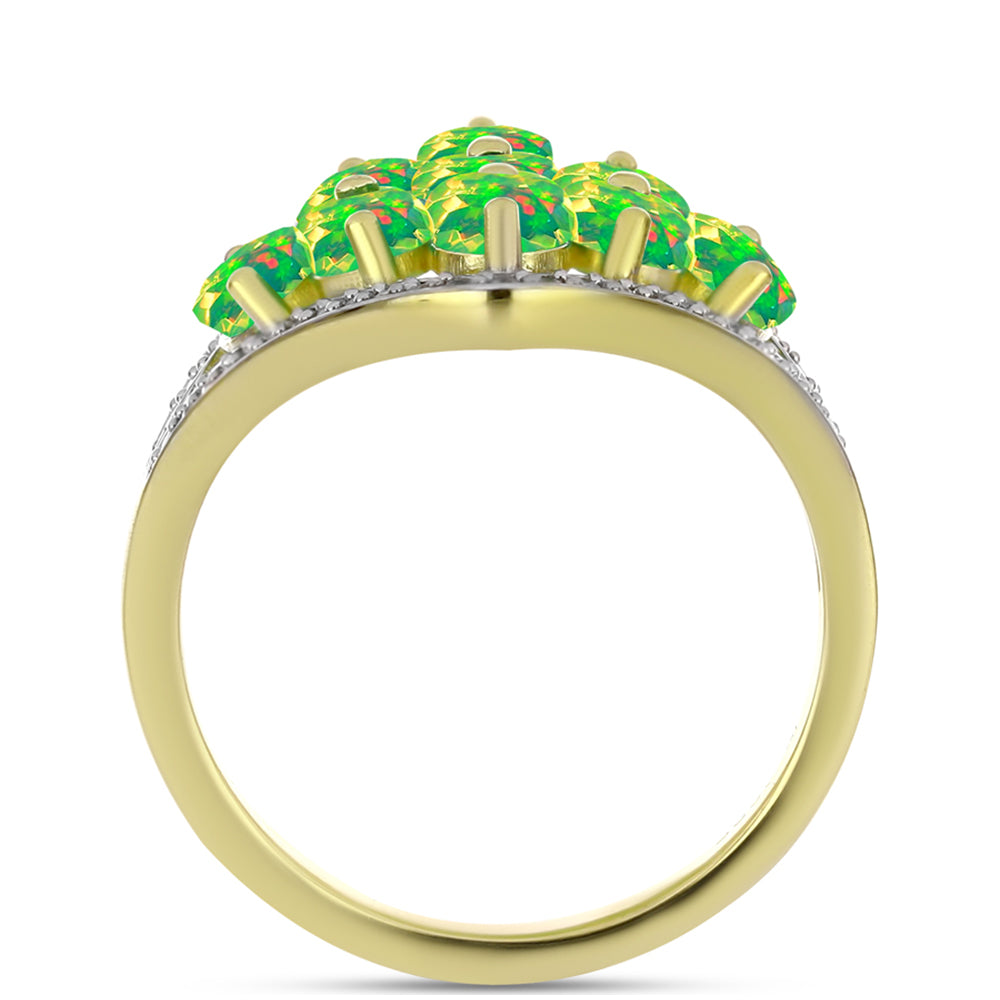 Inel din Argint 925 Placat cu Aur ( 4.25 grame ) cu Opal Verde Etiopian Lega Dembi și Topaz Alb 2.83 Carate