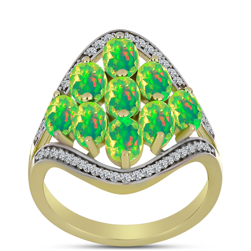 Inel din Argint 925 Placat cu Aur ( 4.25 grame ) cu Opal Verde Etiopian Lega Dembi și Topaz Alb 2.83 Carate 3 