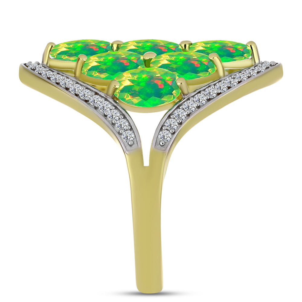 Inel din Argint 925 Placat cu Aur ( 4.25 grame ) cu Opal Verde Etiopian Lega Dembi și Topaz Alb 2.83 Carate
